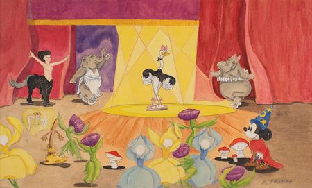Lot #829 Frank Follmer multi-character panoramic concept painting for Fantasia - Image 1