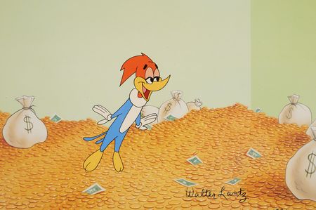Lot #918 Woody Woodpecker limited edition cel signed by Walter Lantz - 'Money Bag Woody’ (#199/200) - Image 1