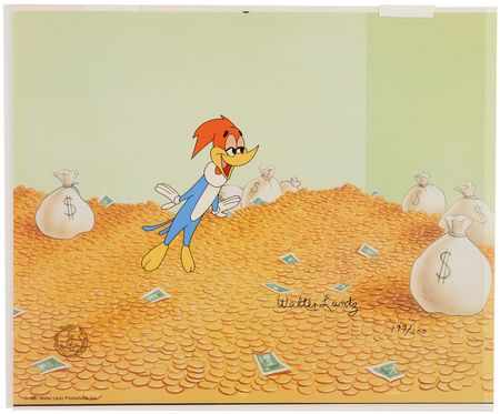 Lot #918 Woody Woodpecker limited edition cel signed by Walter Lantz - 'Money Bag Woody’ (#199/200) - Image 2