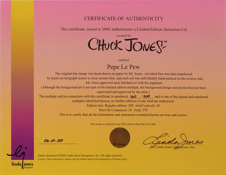 Lot #908 Chuck Jones signed limited edition cel - 'Pepe Le Pew' (#160/200) - Image 3