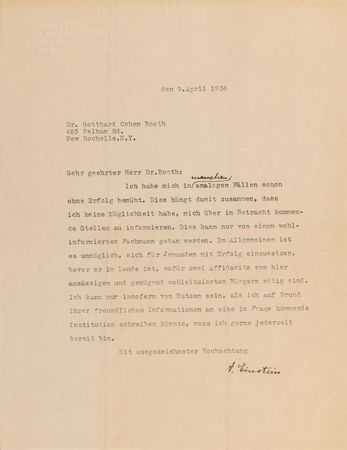Lot #174 Albert Einstein Typed Letter Signed on Refugee Immigration: 