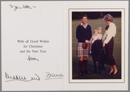 Lot #353 Princess Diana and King Charles III Signed Christmas Card (1985) - Image 1