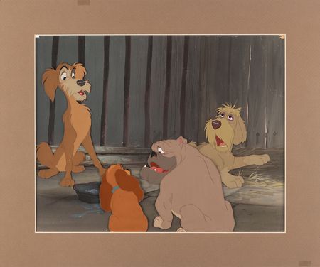 Lot #749 Lady, Toughy, Bull, and Pound Dog production cels and production background from Lady and the Tramp - Image 2