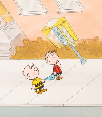 Lot #781 Charlie Brown and Linus van Pelt production cel and key production background from a Peanuts television show - Image 1