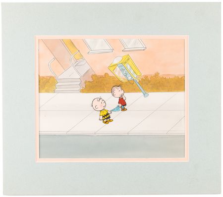 Lot #781 Charlie Brown and Linus van Pelt production cel and key production background from a Peanuts television show - Image 2