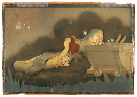 Lot #715 Dopey, Sleepy, and diamond minecart production cels from Snow White and the Seven Dwarfs - Image 1