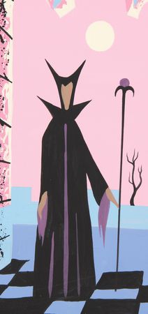 Lot #774 Eyvind Earle panoramic concept storyboard painting of Maleficent and the spinning wheel from Sleeping Beauty - Image 3