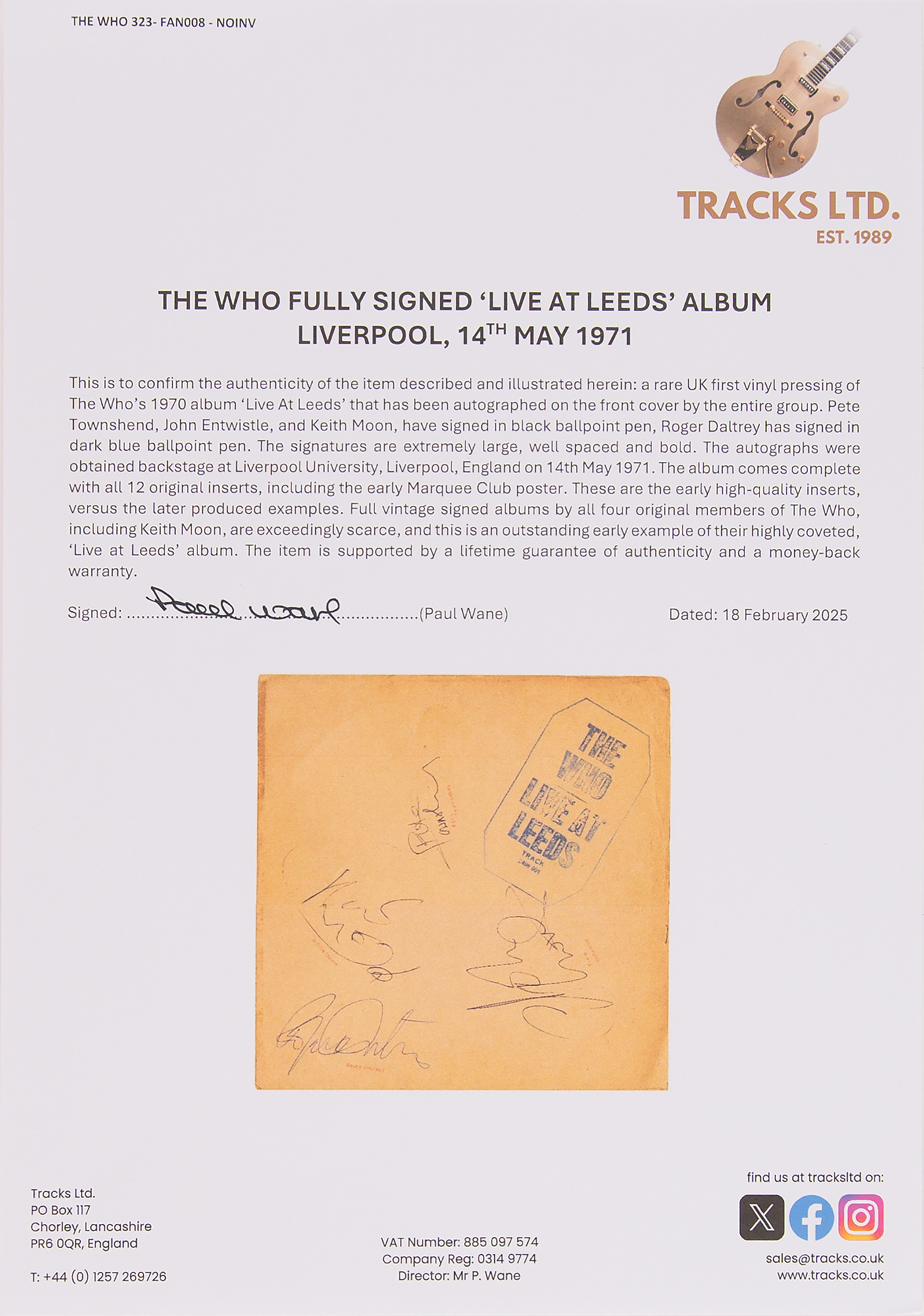 The Who Rare Fully Signed 'Live at Leeds' Album with All (12) Original