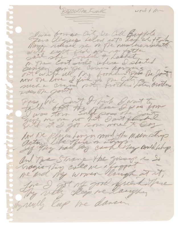 Lot 3515 Rick James Original Handwritten Song Lyrics for 'Below the Funk (Pass the J)'