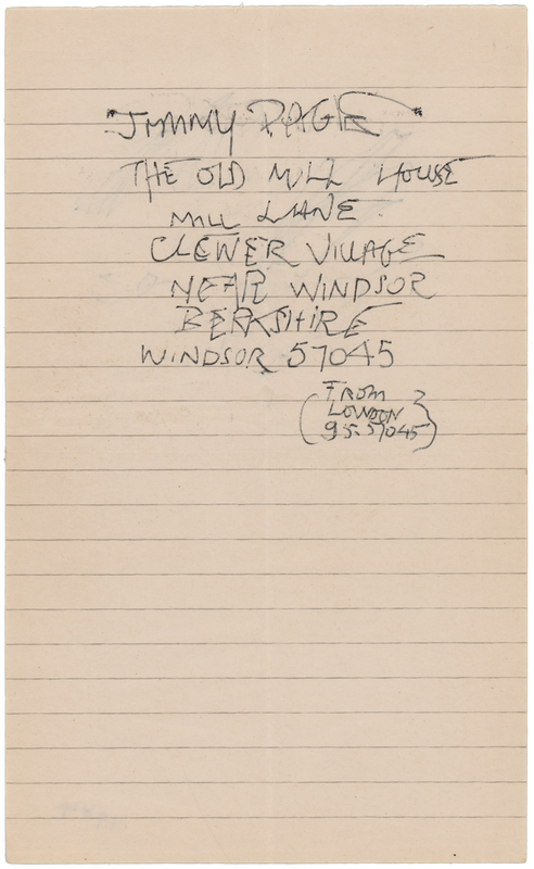 Lot 3343 Jimmy Page Signature with Handwritten Address for 