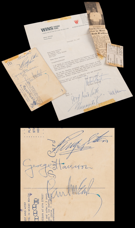 Lot 3018 Beatles Signatures - McCartney, Harrison, and Starr, Obtained at the Miami Deauville Hotel (1964 Ed Sullivan Show Appearance)