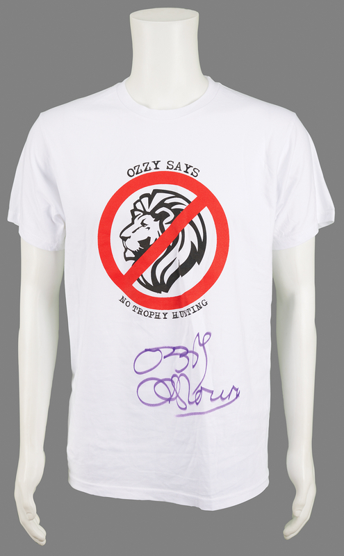 Lot 3616 Ozzy Osbourne Signed 'Ban Trophy Hunting' T-Shirt