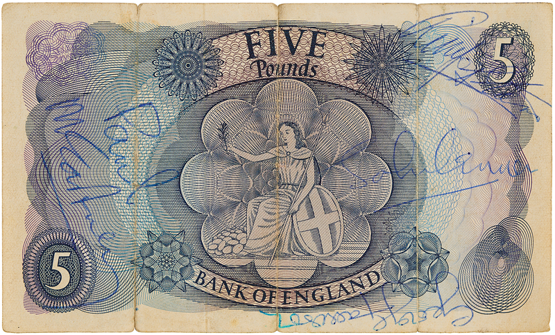 Lot 3005 Beatles Signed Bank of England 5-Pound Banknote