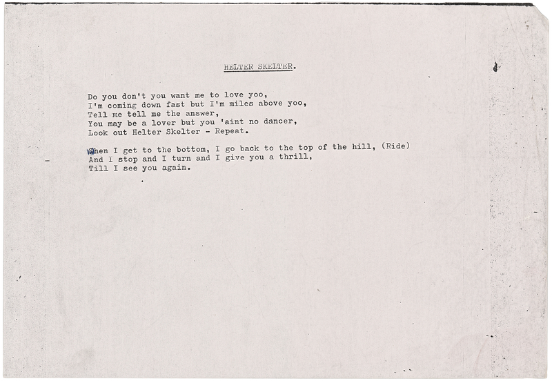 Lot 3164 Mal Evans Studio-Used Reference Lyrics for the Beatles Song 'Helter Skelter'