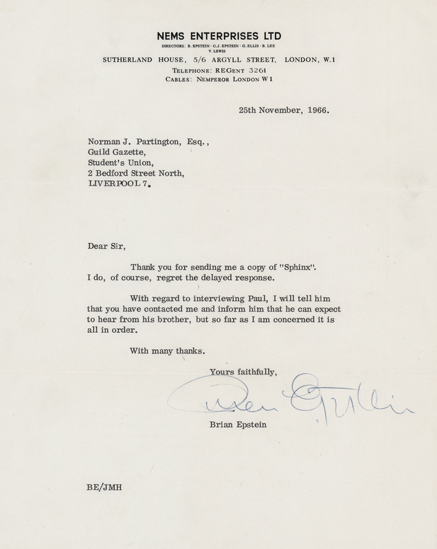 Lot 3043 Brian Epstein Typed Letter Signed - 