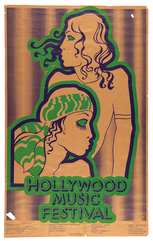 Lot 3316 Grateful Dead and Black Sabbath 1970 Hollywood Music Festival Poster (18.25? x 29?)