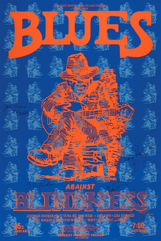 Lot 3417 Blues Against Blindness Signed Poster with John Lee Hooker, Wavy Gravy, and Bob Weir (Ltd. Ed. #133/200)
