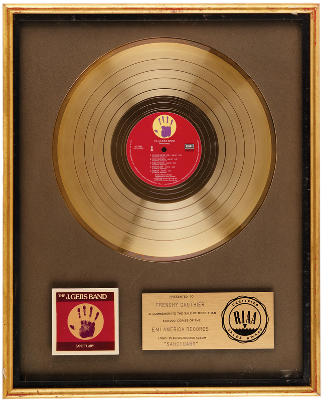 Lot 3605 J. Geils Band RIAA Gold Sales Award for 'Sanctuary'