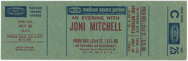Lot 3446 Joni Mitchell 1983 Concert Ticket (Madison Square Garden, New York City)