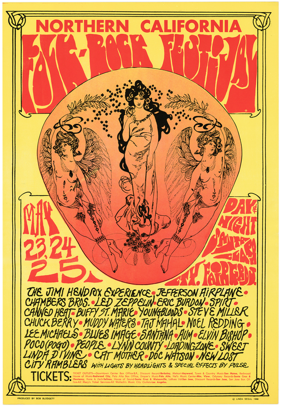 Lot 3247 Jimi Hendrix and Led Zeppelin: 1969 Annual Northern California Folk-Rock Festival Poster (14˝ x 20.5˝)