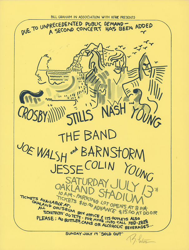 Lot 3503 Crosby, Stills, Nash, and Young 1974 Oakland Stadium Concert Poster, Signed by Artist Randy Tuten (17.5? x 23?)