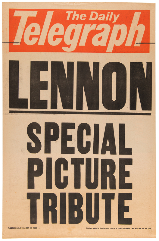 Lot 3177 John Lennon Daily Telegraph Newspaper Hoarding Poster (December 10, 1980): 