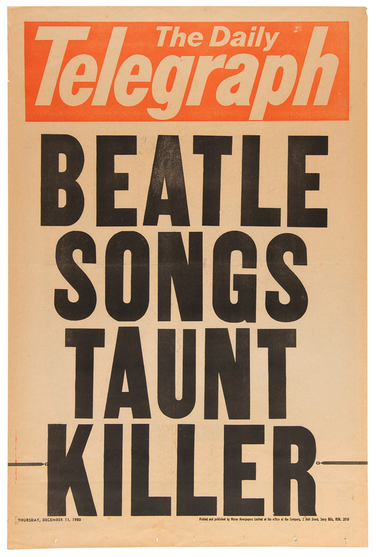 Lot 3179 John Lennon Daily Telegraph Newspaper Hoarding Poster (December 11, 1980): 