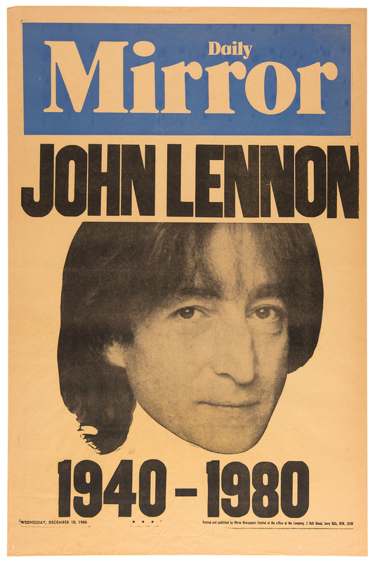 Lot 3180 John Lennon Daily Mirror Newspaper Hoarding Poster (December 10, 1980): 