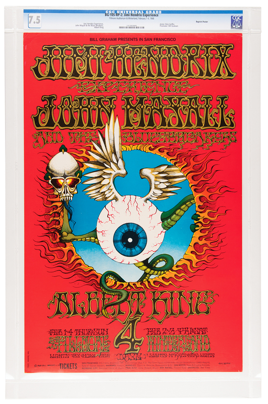 Lot 3237 Jimi Hendrix 1968 Fillmore Concert Poster (Second Printing) - 'Flying Eyeball' (14˝ x 21.5˝) - CGC 7.5