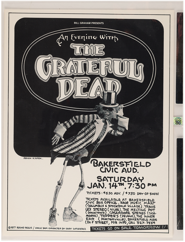 Lot 3326 Grateful Dead 1977 Bakersfield Civic Auditorium Concert Poster (11? x 14?)