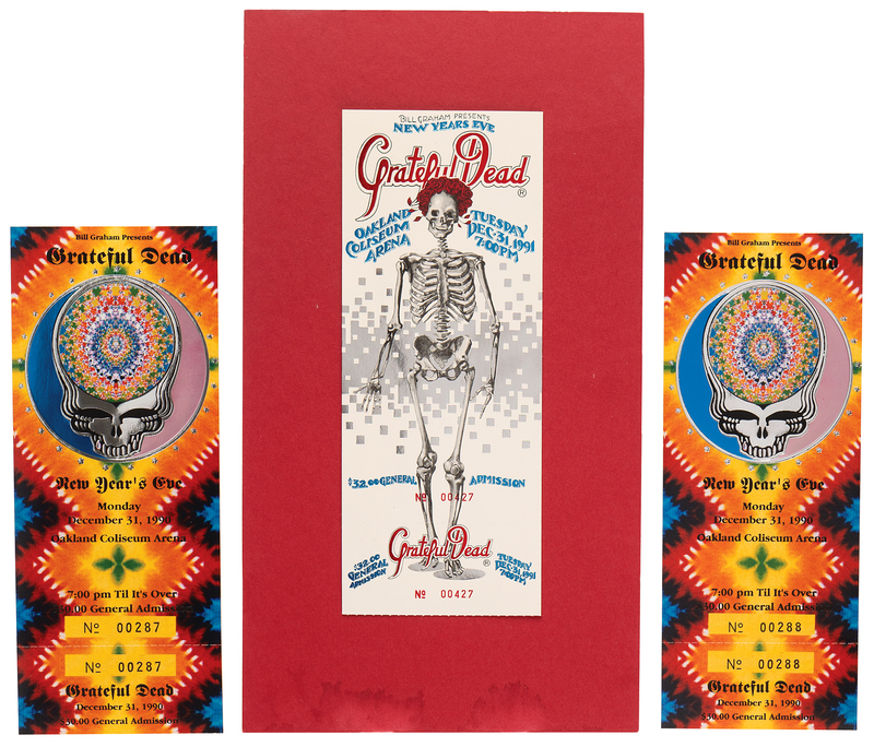 Lot 3327 Grateful Dead (3) Unused New Year's Eve Concert Tickets - 1990 and 1991