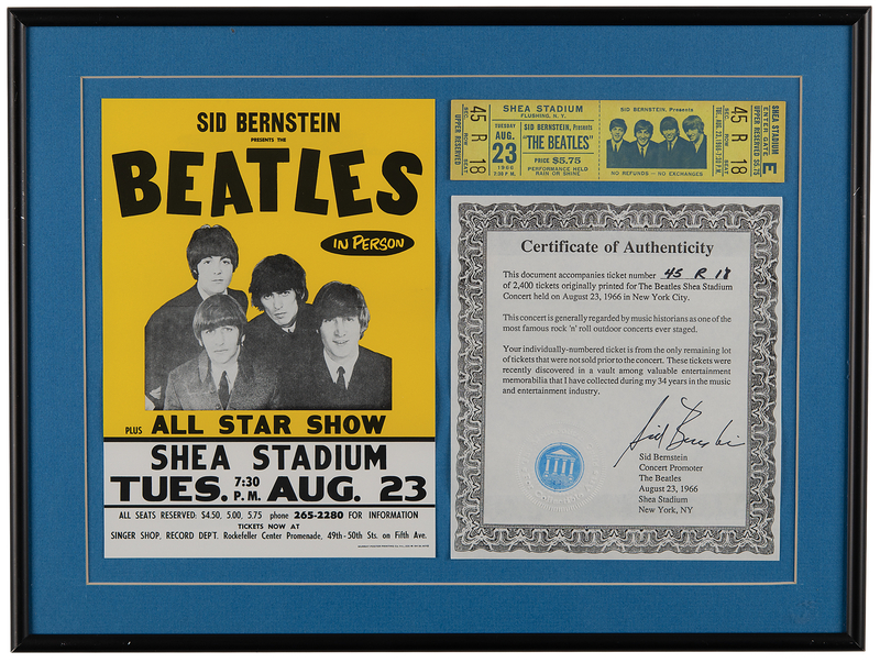 Lot 3129 Beatles 1966 Shea Stadium Concert Ticket and Flyer