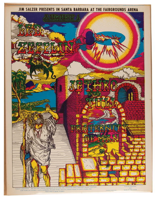 Lot 3342 Led Zeppelin and Jethro Tull 1969 Santa Barbara Fairgrounds Arena Concert Poster (17.5? x 22.5?)