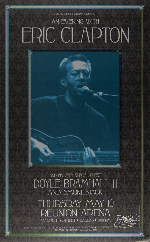 Lot 3499 Eric Clapton 2001 Reunion Arena Concert Poster Signed by Artist David Dean (13˝ x 21˝)