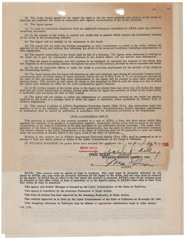 Lot 3365 Pearl Bailey Document Signed
