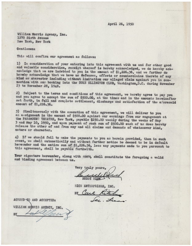 Lot 3383 Buddy Rich Document Signed