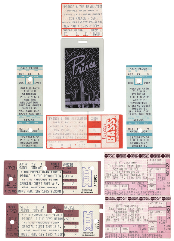 Lot 3648 Prince (7) Unused Purple Rain Tour Concert Tickets - From the Collection of Susie Davis