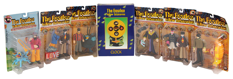 Lot 3153 Beatles (6) Yellow Submarine Action Figures and Clock