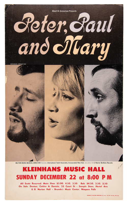 Lot 3454 Peter, Paul, and Mary 1968 Kleinhans Music Hall Concert Poster (13.25? x 21.75?)