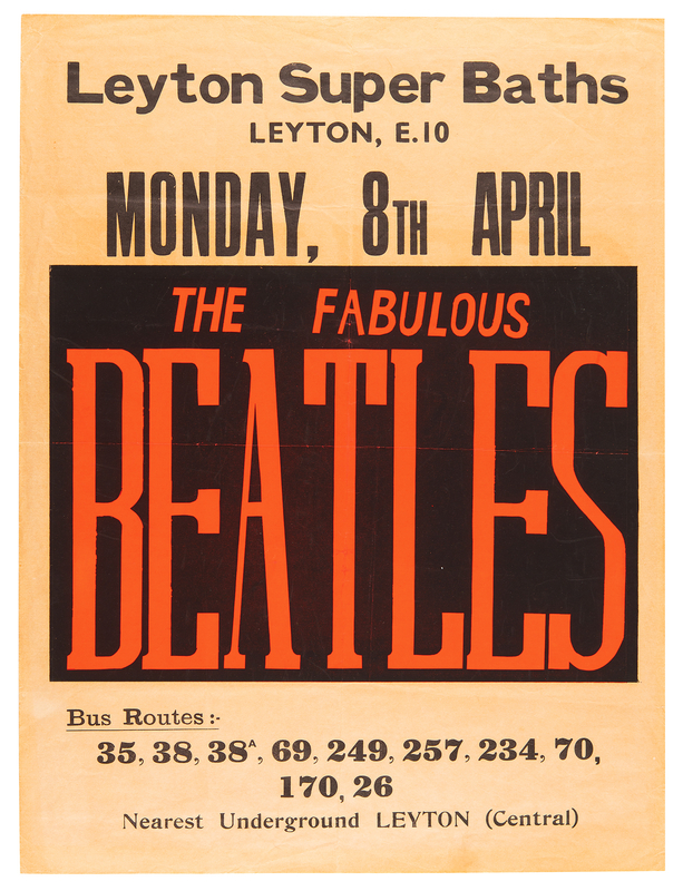 Lot 3012 Beatles Exceedingly Rare 1963 Leyton Super Baths Concert Poster