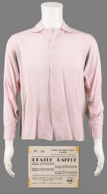 Lot 3036 George Harrison's Stage-Worn Shirt from the Cavern Club, with Winning Oxfam 'Beatle Raffle' Ticket
