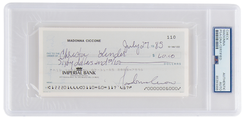 Lot 3682 Madonna Signed Check