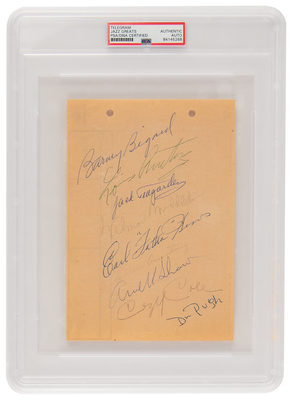 Lot 3378 Jazz Greats Signatures with Louis Armstrong, Cozy Cole, and Earl 'Fatha' Hines