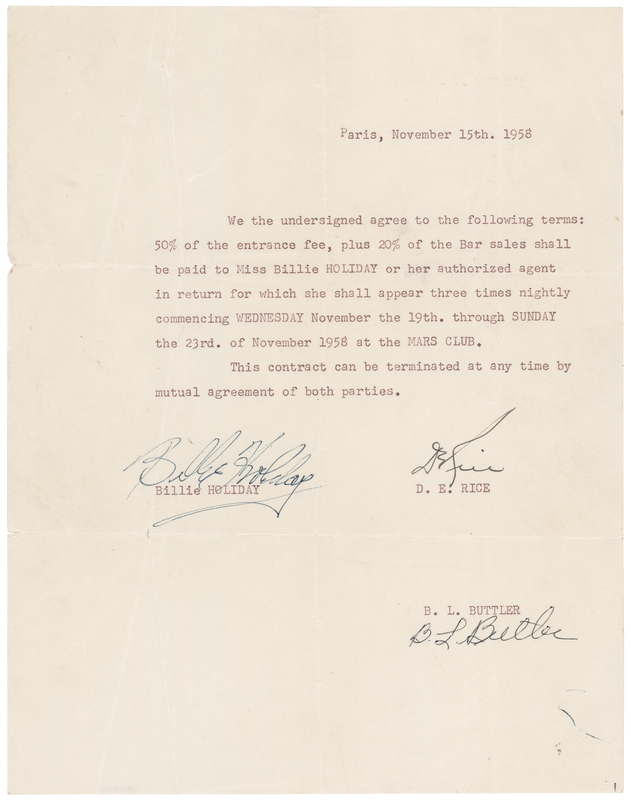 Lot 3376 Billie Holiday Document Signed