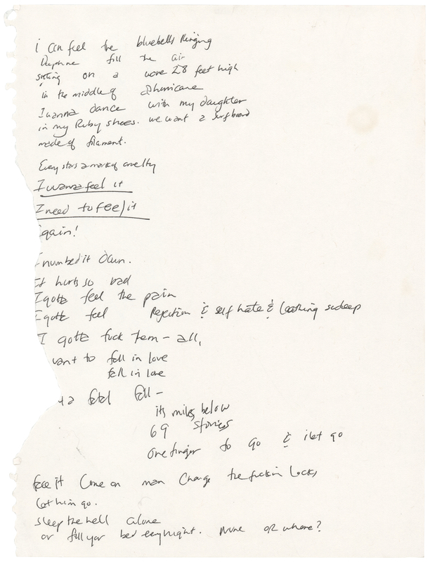 Lot 3680 Courtney Love Handwritten Lyrics