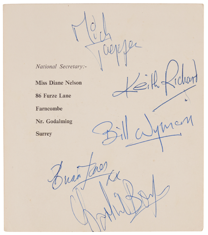 Lot 3253 Rolling Stones Signed Fan Club Promotional Card (c. 1963)