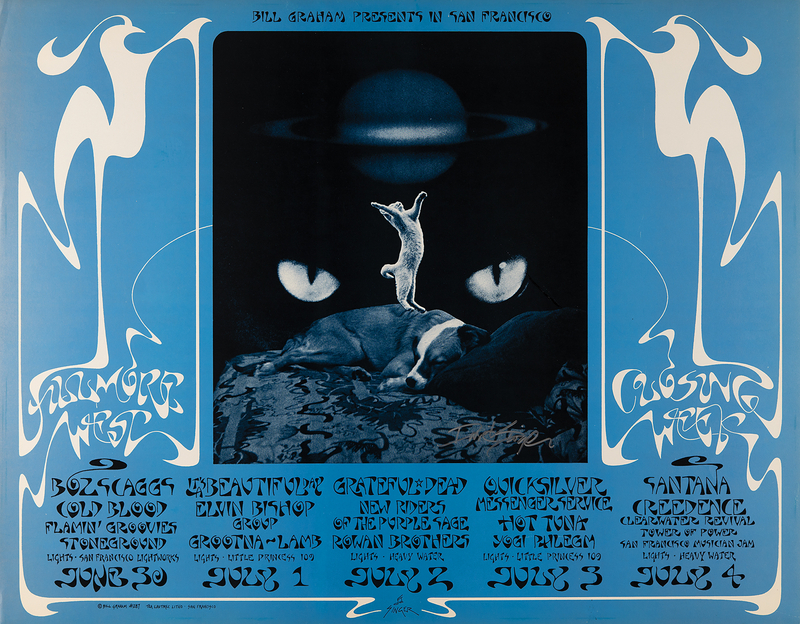 Lot 3318 Grateful Dead, Creedence Clearwater Revival, and Santana 1971 Fillmore Closing Concert Poster (27.75˝ x 22˝)