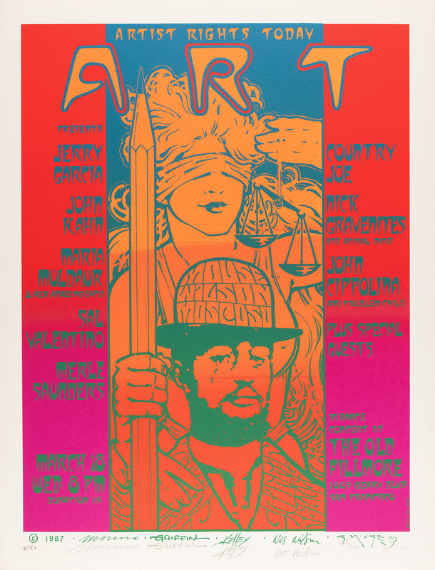 Lot 3311 Jerry Garcia 1987 Artist Rights Today Artist's Proof Print Signed by Artists Mouse, Kelley, Moscoso, Griffin, and Wilson (20? x 26?)