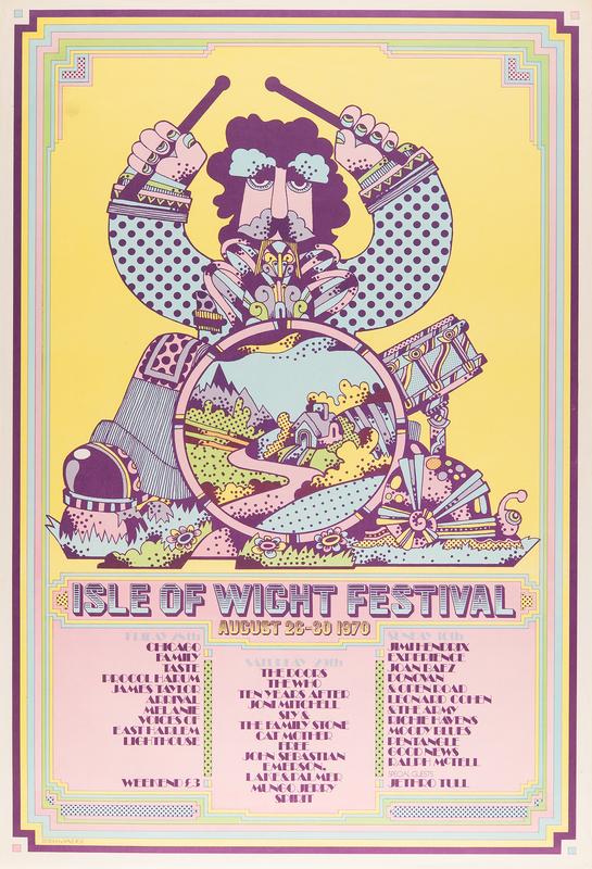 Lot 3248 Jimi Hendrix and The Doors 1970 Isle of Wight Festival Concert Poster (20? x 30?)