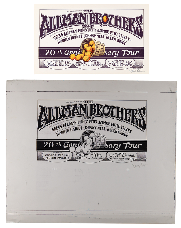 Lot 3478 Allman Brothers 1989 20th Anniversary Tour Poster Signed by Artist Randy Tuten, with Printing Plate (18˝ x 11˝)